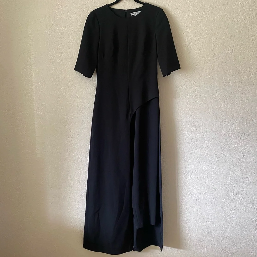 Kay Unger Davina Maxi Walk Through Jumpsuit Size 4 Black Classic Black Elegant